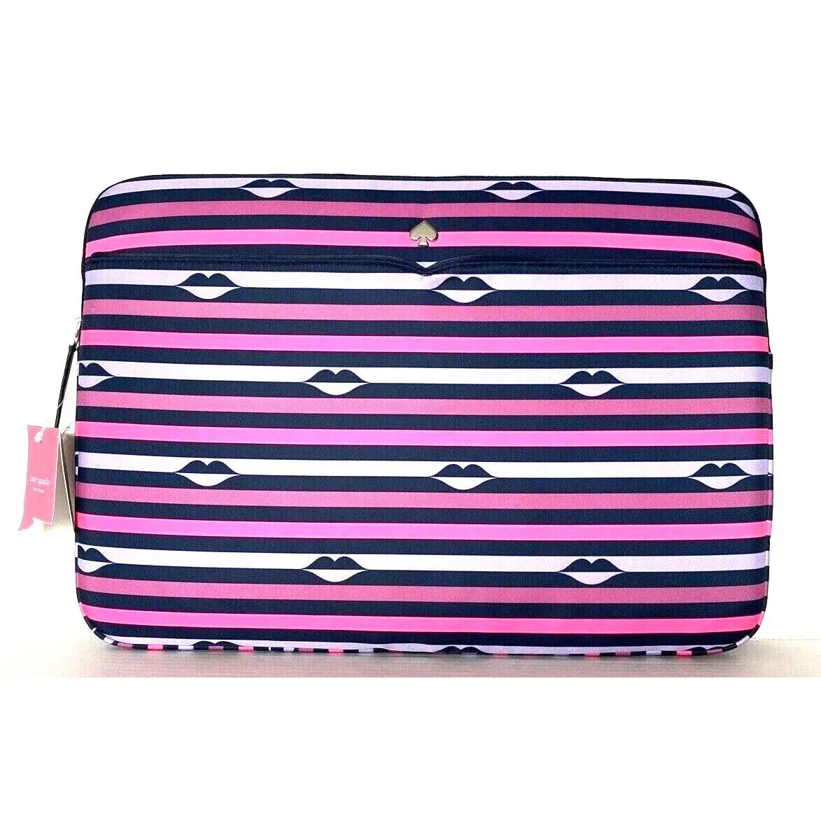 New Kate Spade Jae Lip Print Nylon Laptop Case Fit to 16 Pink Multi