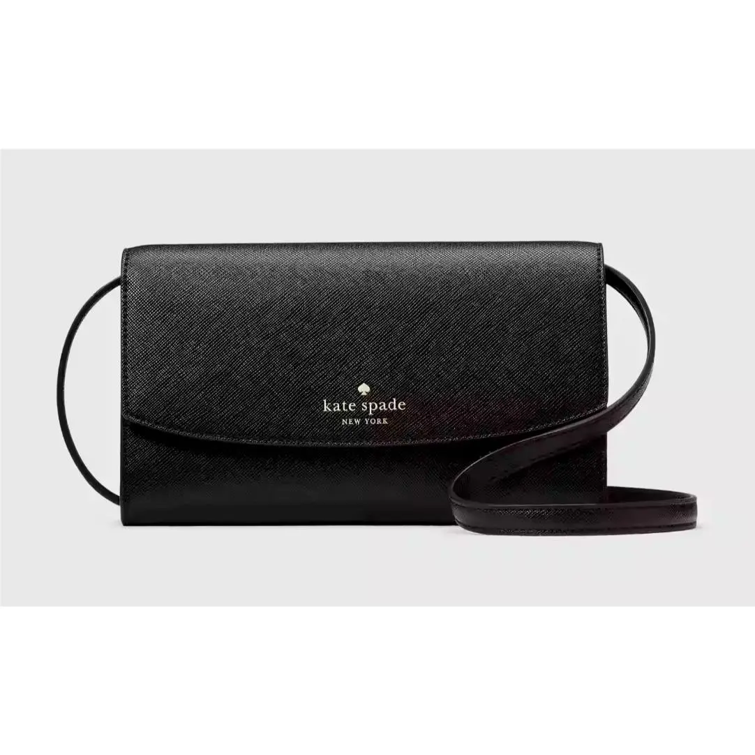 New Kate Spade Dana Small Flap Crossbody Saffiano Black with Dust Bag