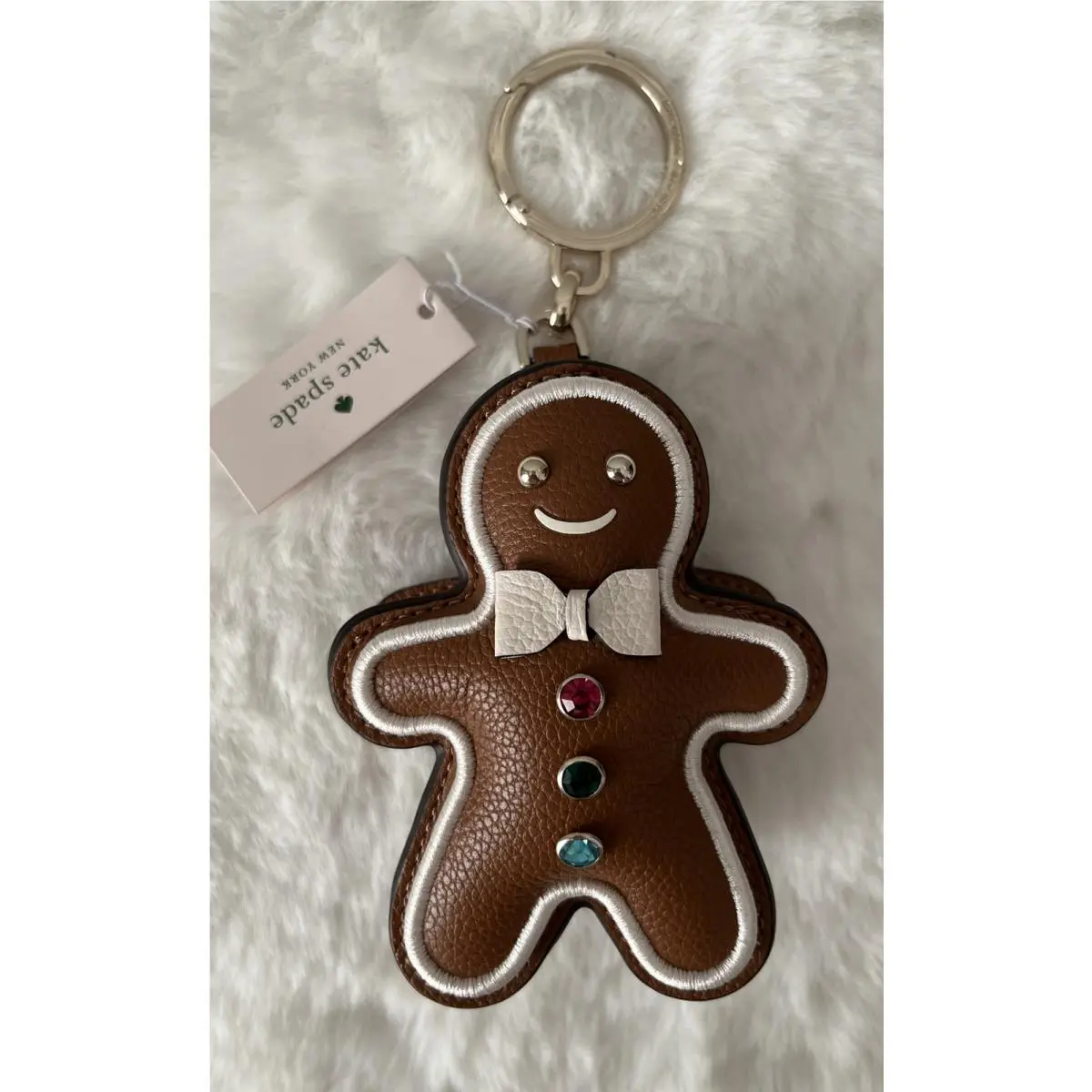 Kate Spade Gingerbread Man Leather Key Fob Bag Charm Novelty Christmas Gift
