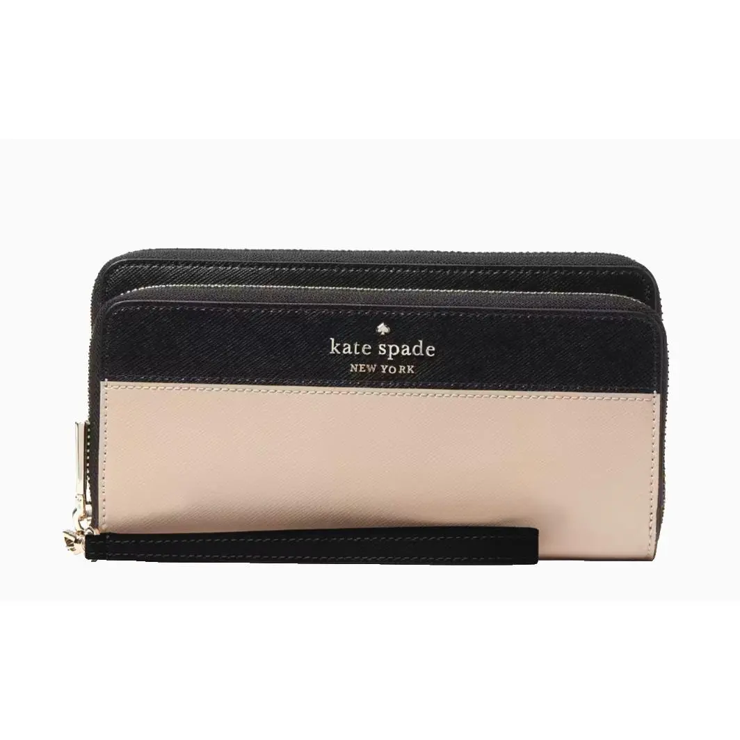 New Kate Spade Staci Large Carryall Wristlet Wallet Leather Warm Beige Multi