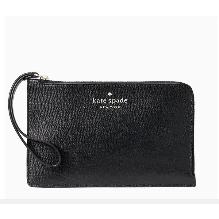 Kate Spade Staci Medium L-zip Saffiano Leather Wristlet Black