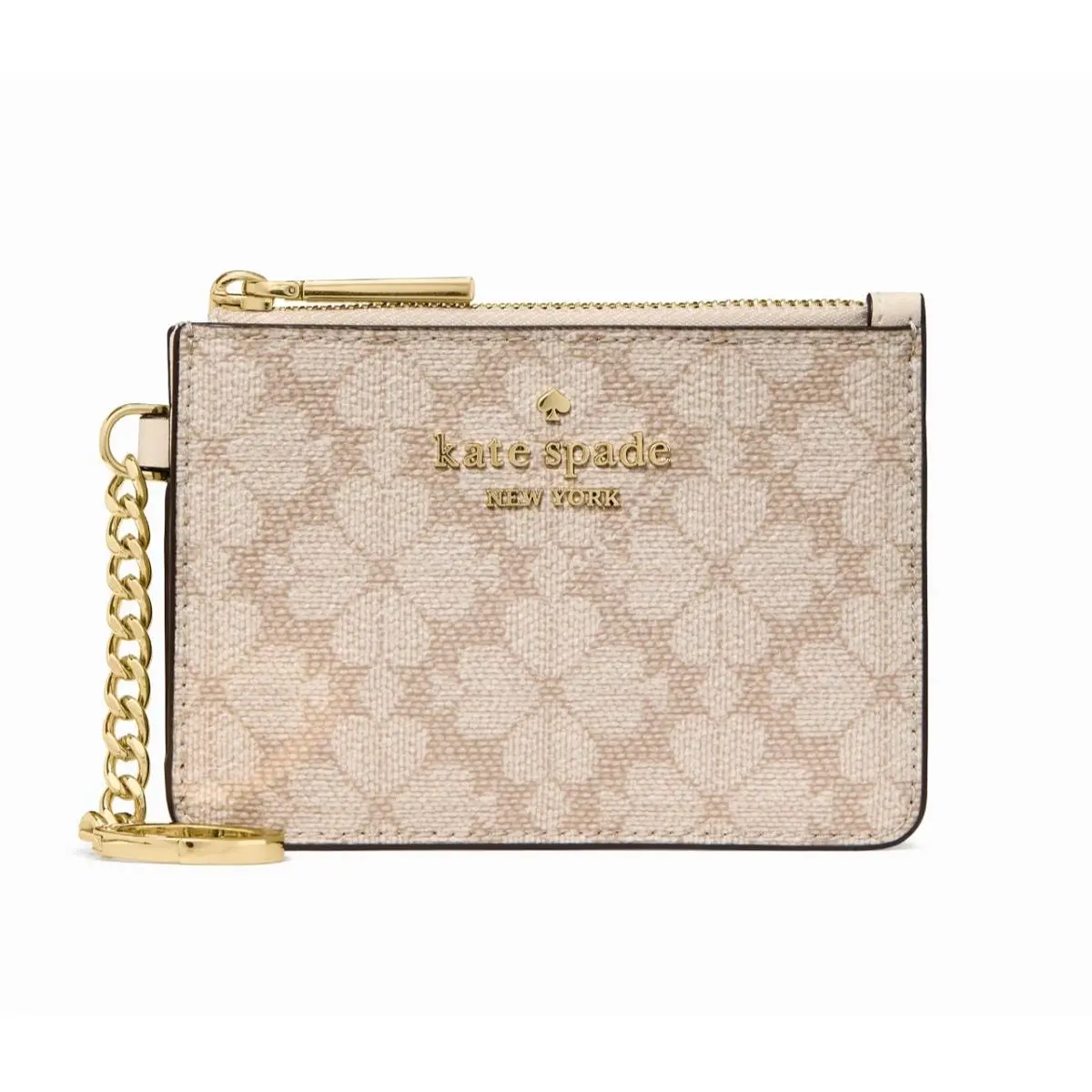 New Kate Spade Spade Flower Key Ring Card Holder Dark Beige Moon Dust