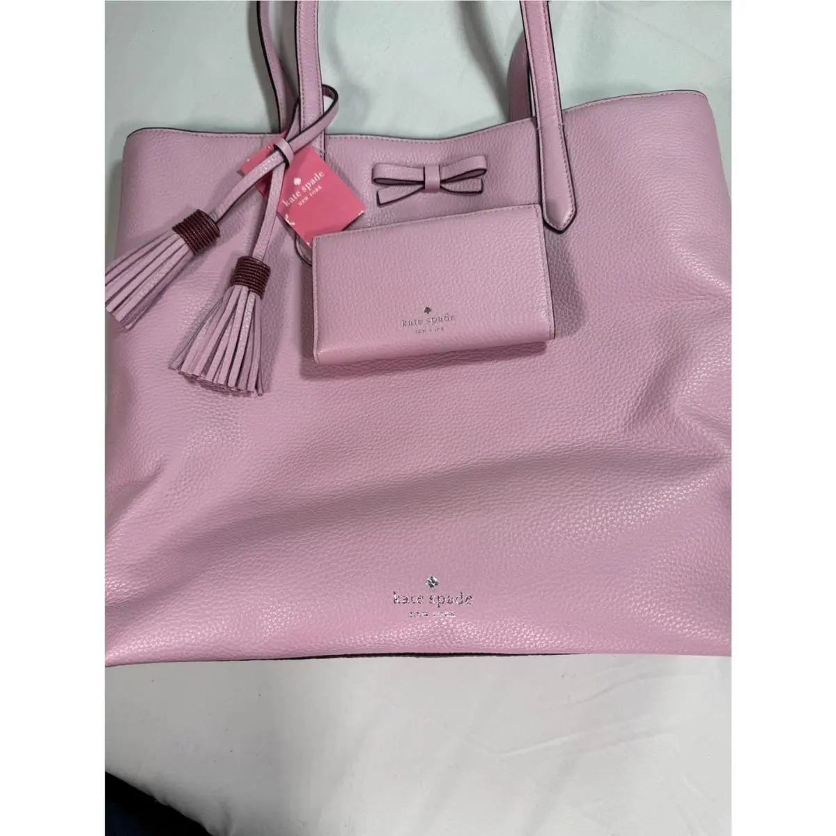 New York On Purpose Pink Leather Bow Tote with Tassels and Wallet by Kate Spade