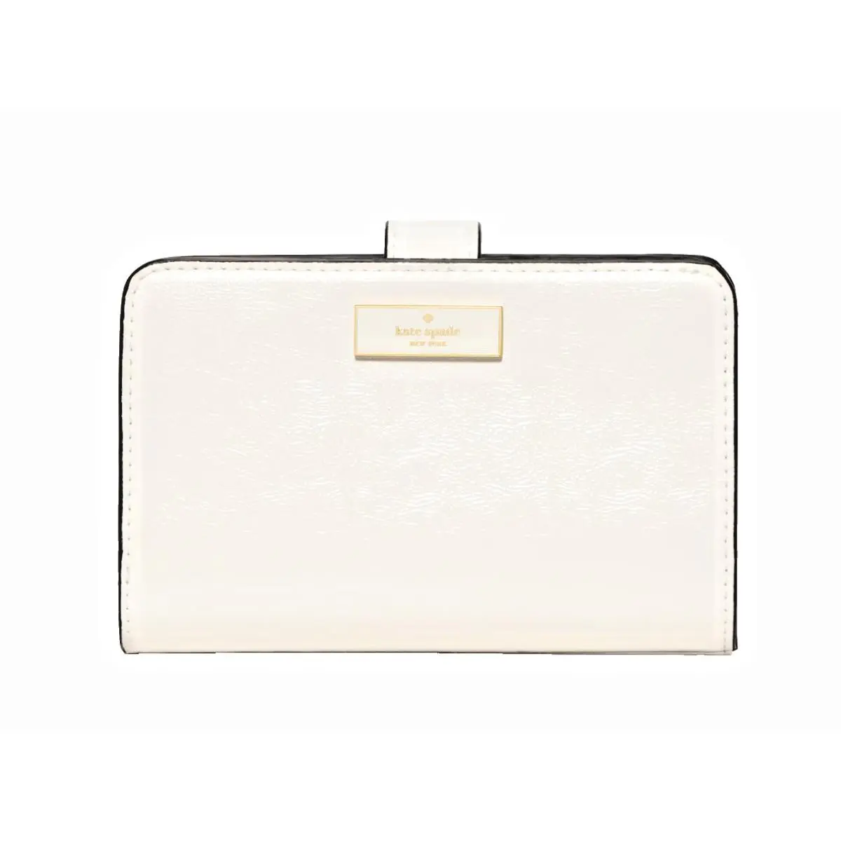 New Kate Spade Bridget Crinkle Patent Medium Compact Bifold Wallet Meringue