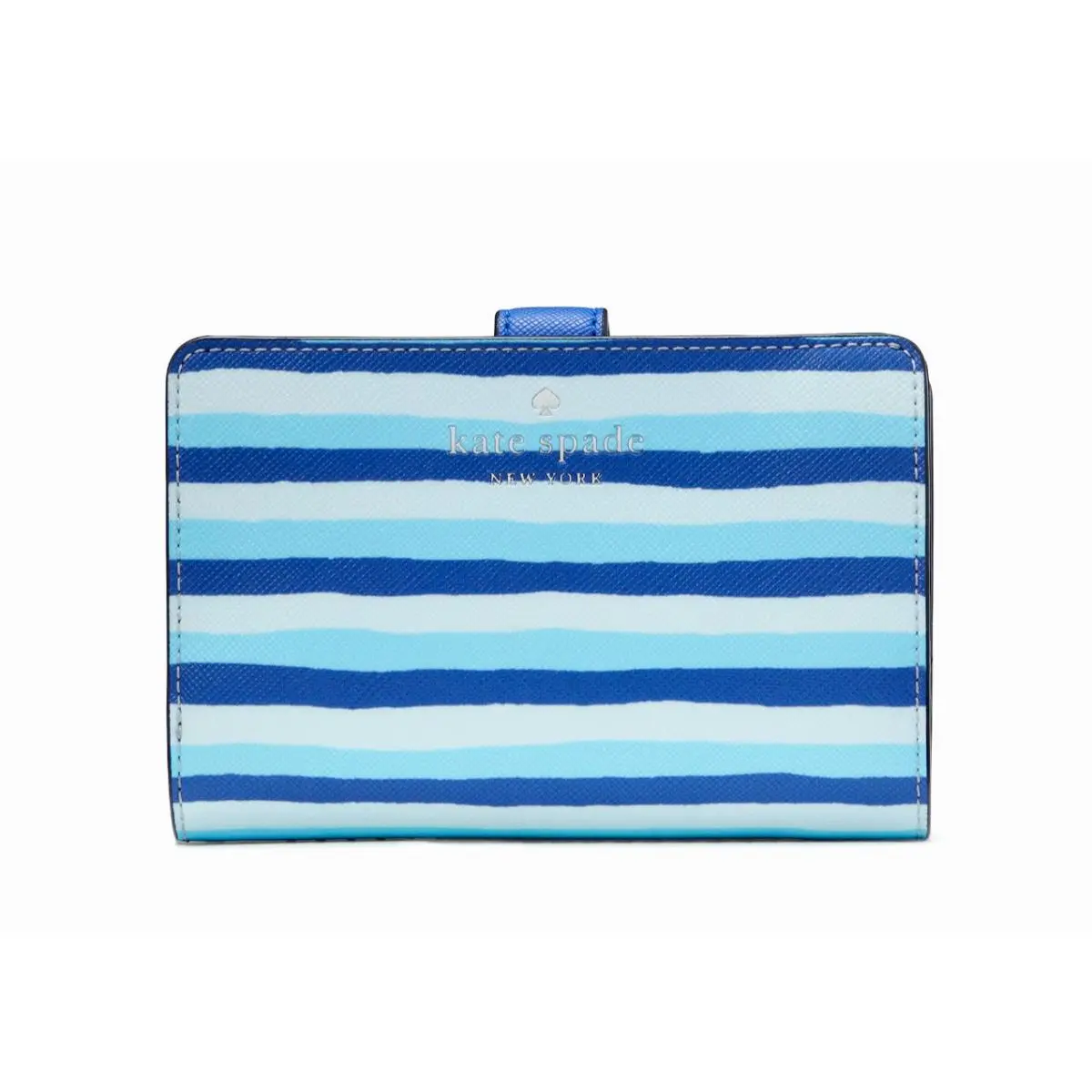 New Kate Spade Schuyler Wave Stripe Medium Compact Bifold Wallet Blue Multi