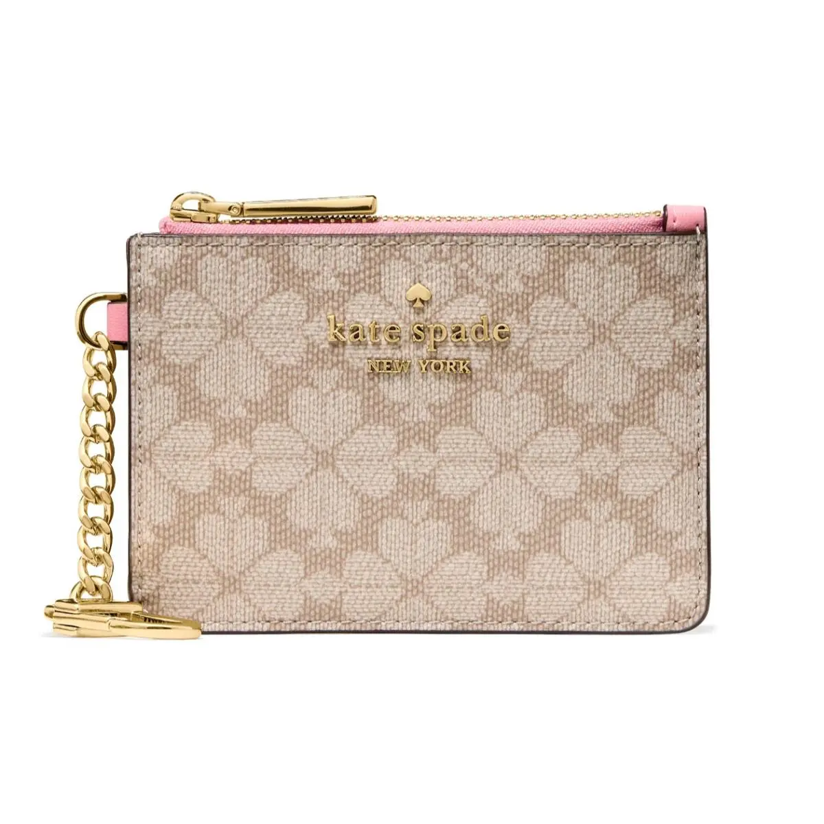 New Kate Spade Spade Flower Key Ring Card Holder Dark Beige Grapefruit Multi