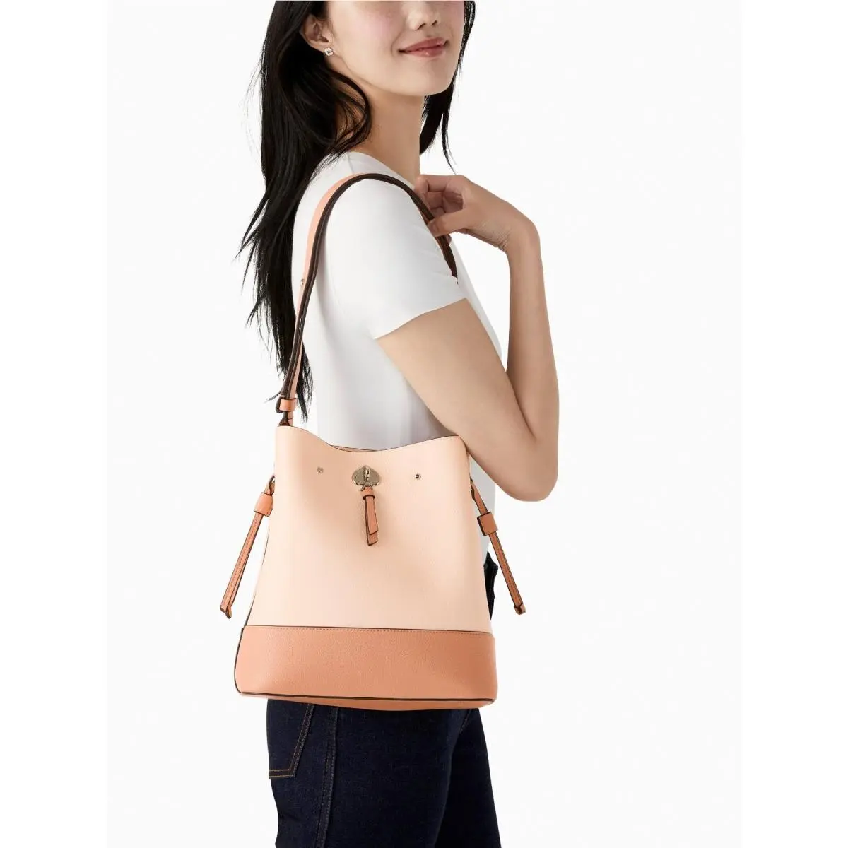 New Kate Spade Marti Large Bucket Bag Colorblock Leather Soft Rose with Dust Bag