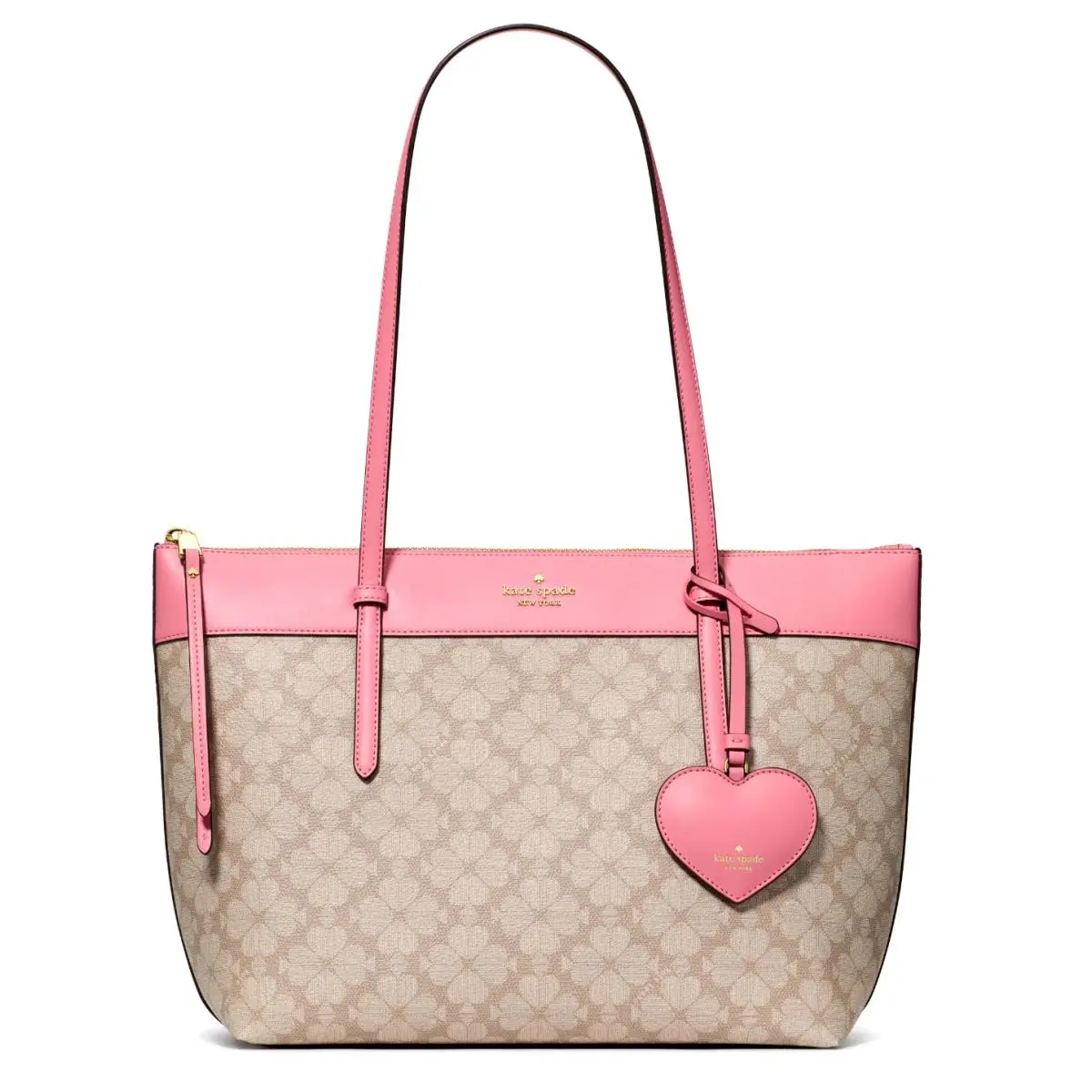 New Kate Spade All Day Spade Flower Tote Bag / Charm Dark Beige Grapefruit /dust