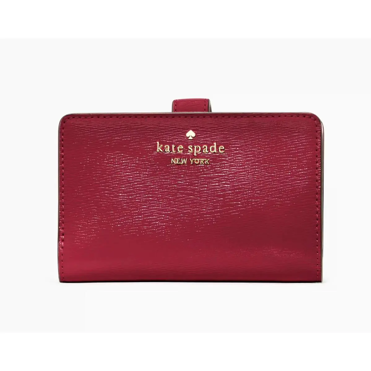 New Kate Spade Madison Medium Bifold Wallet Textured Patent Leather Red Jam
