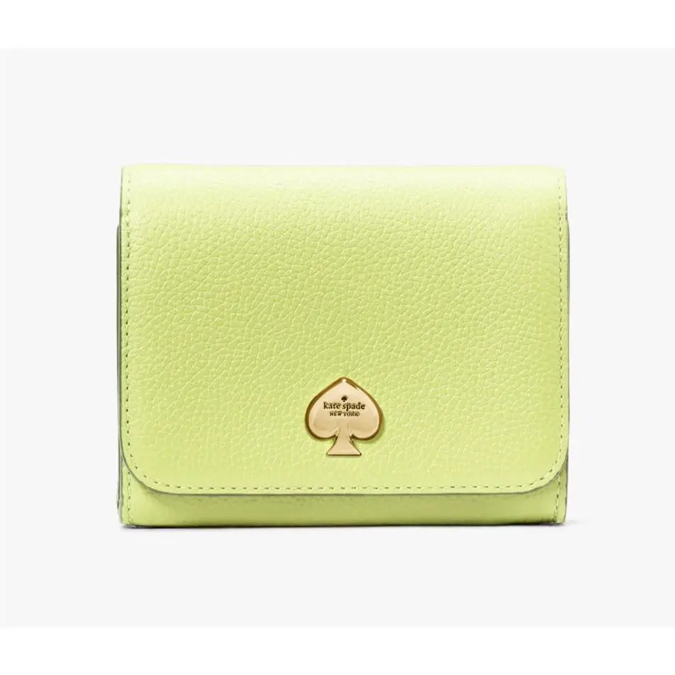 New Kate Spade Kayla Small L-zip Wallet Leather Lime Slushy
