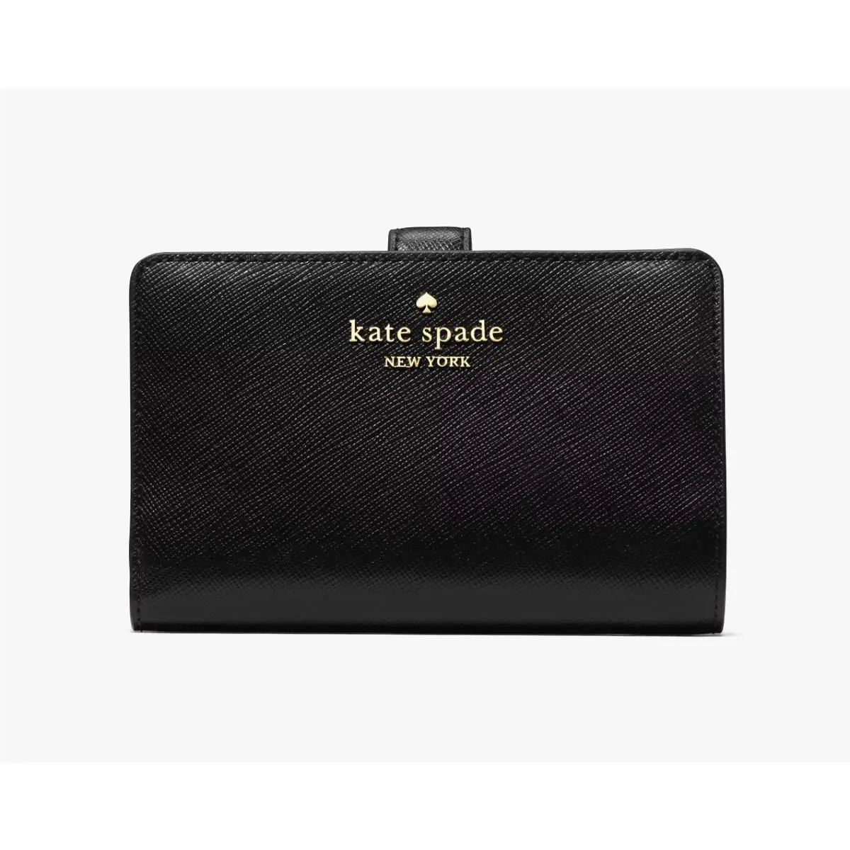 New Kate Spade Medium Compact Bifold Wallet Saffiano Leather Black