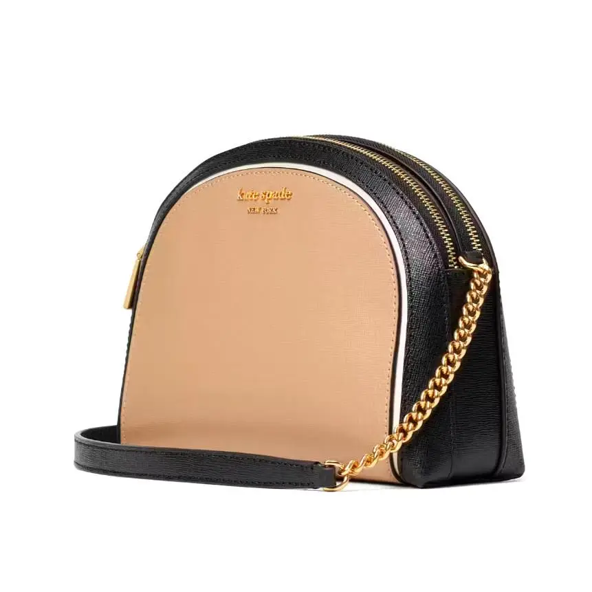 New Kate Spade Morgan Colorblock Double-zip Dome Crossbody Leather Cafe Mocha