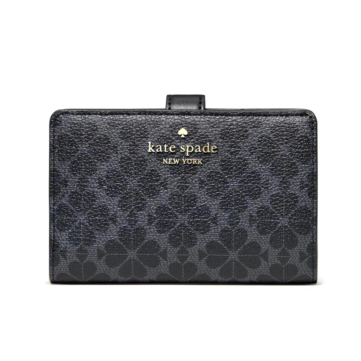 New Kate Spade Signature Spade Flower Medium Compact Bifold Wallet Black