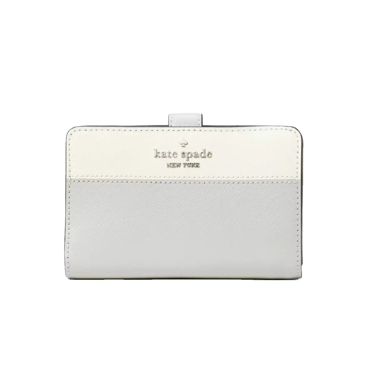 New Kate Spade Madison Medium Compact Bifold Wallet Leather Platinum Grey Multi