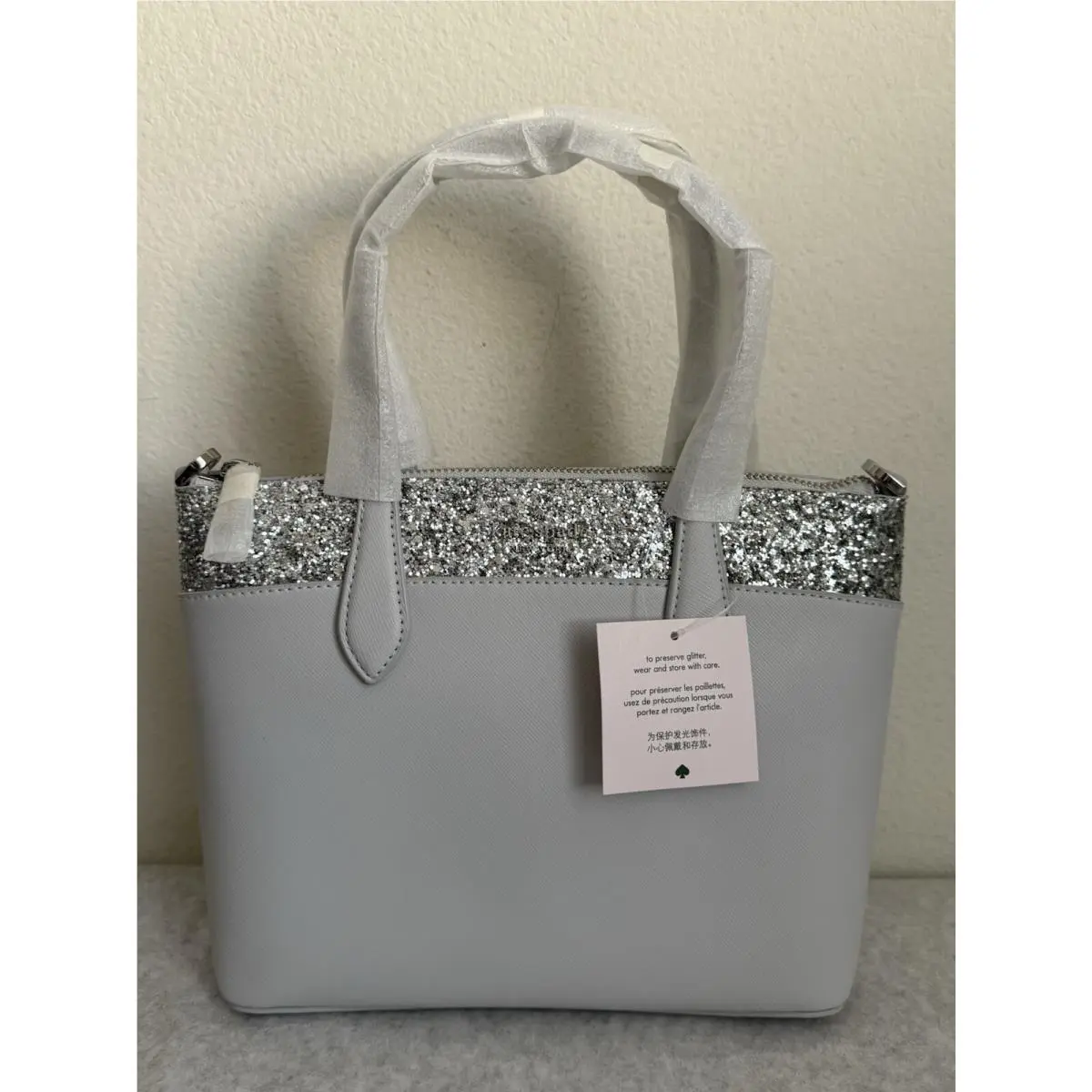 Kate Spade Flash Glitter Satchel Crossbody Bag Light Grey