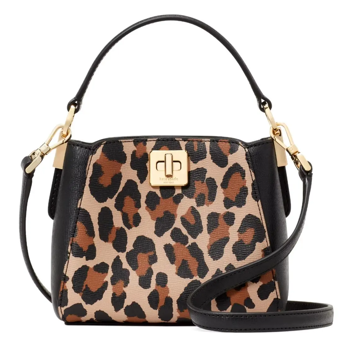 New Kate Spade Phoebe Spotted Leopard Mini Top Handle Crossbody Brown / Dust Bag