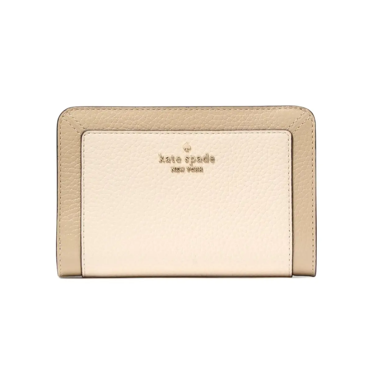 New Kate Spade Lena Colorblock Medium Compact Bifold Wallet Light Sand Multi