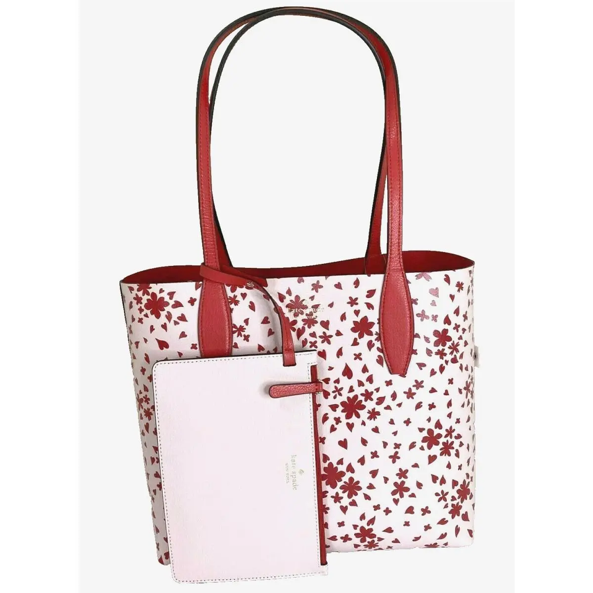 New Kate Spade Small Reversible Tote with Pouch Love Shack Red Multi / Dust Bag