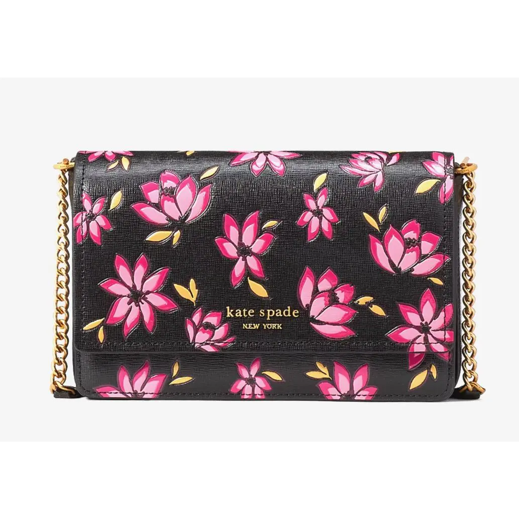 New Kate Spade Morgan Winter Blooms Embossed Flap Chain Wallet Crossbody Multi