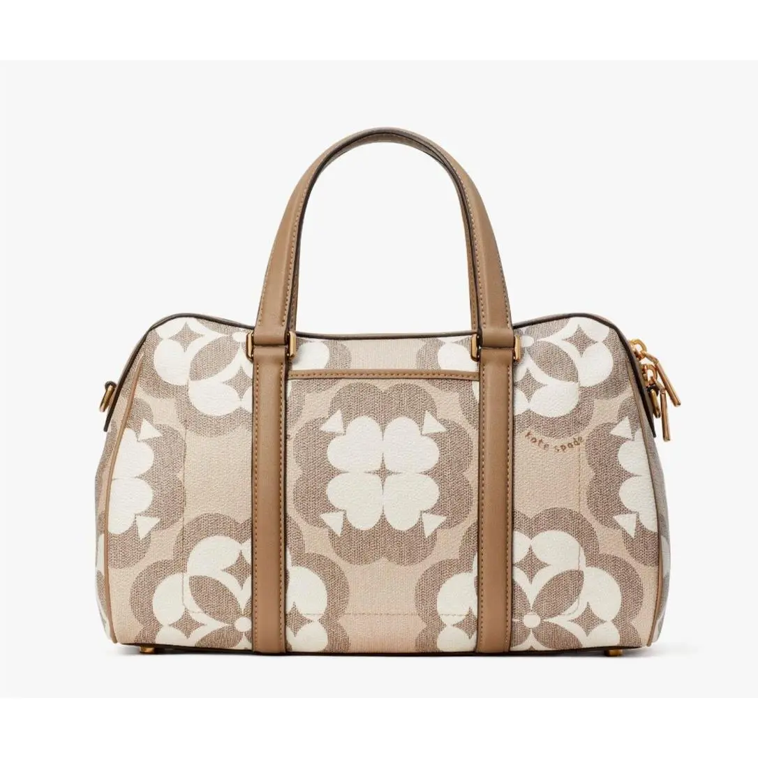 New Kate Spade Spade Flower Monogram Coated Canvas Satchel Natural / Dust Bag