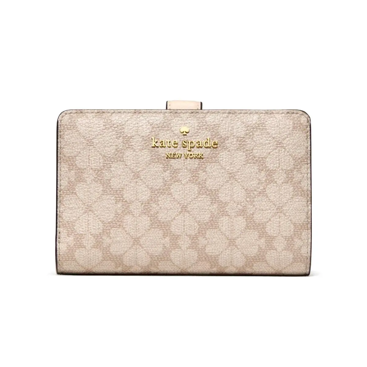 New Kate Spade Signature Spade Flower Medium Bifold Wallet Dark Beige Moon Dust