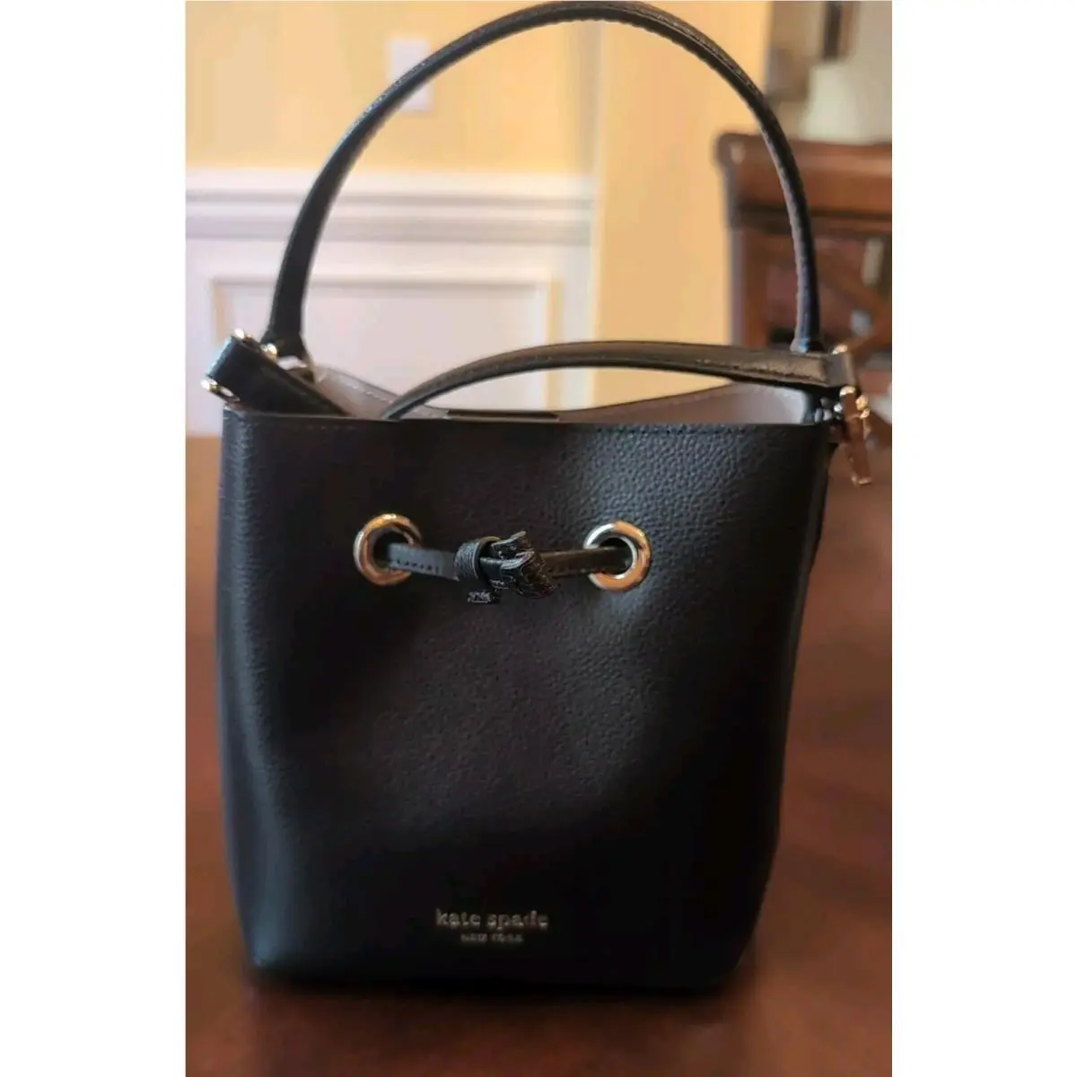 Black Leather  Small Bucket Eva Tote/crossbody Purse New by Kate Spade