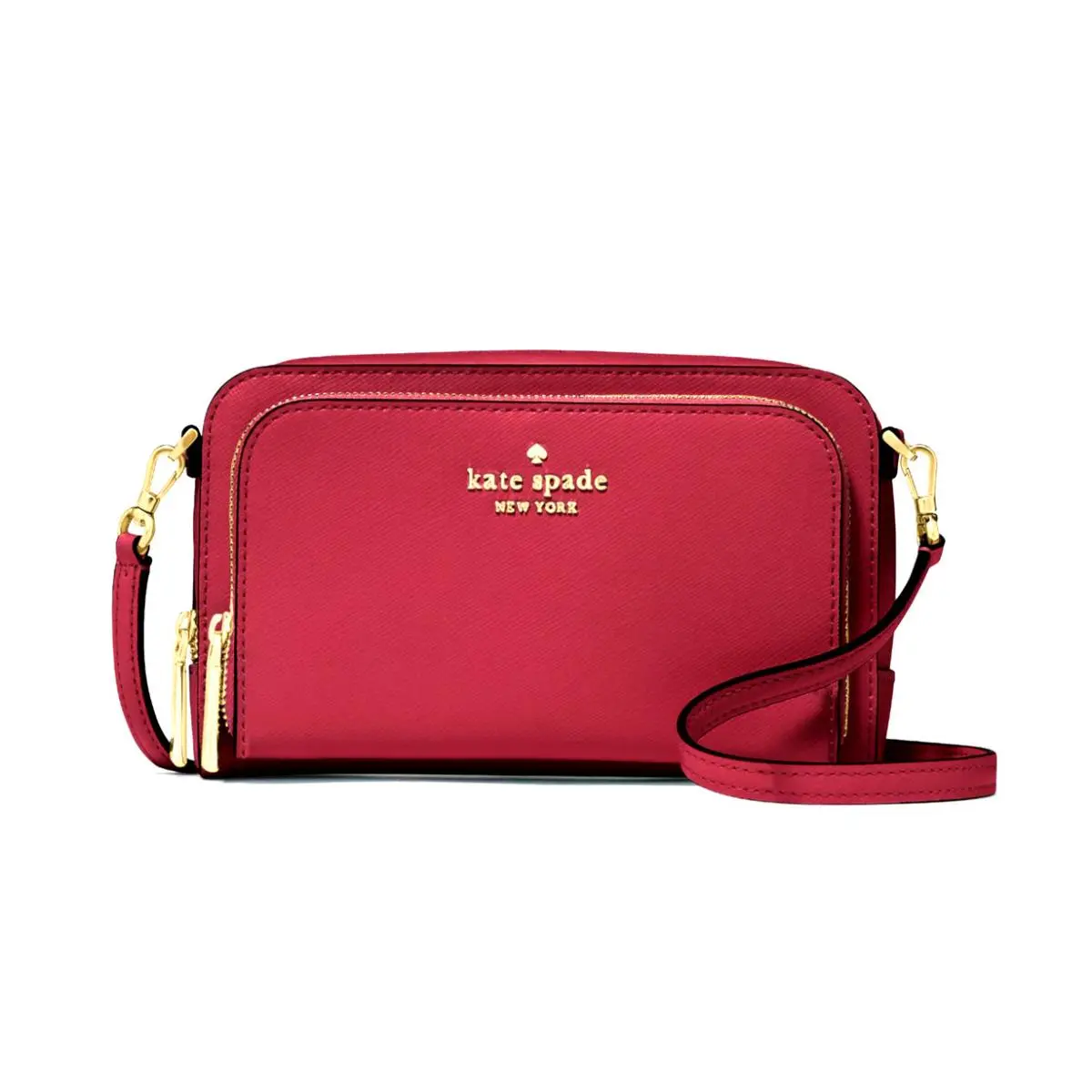 New Kate Spade Staci Dual Zip Around Crossbody Saffiano Leather Red Jam