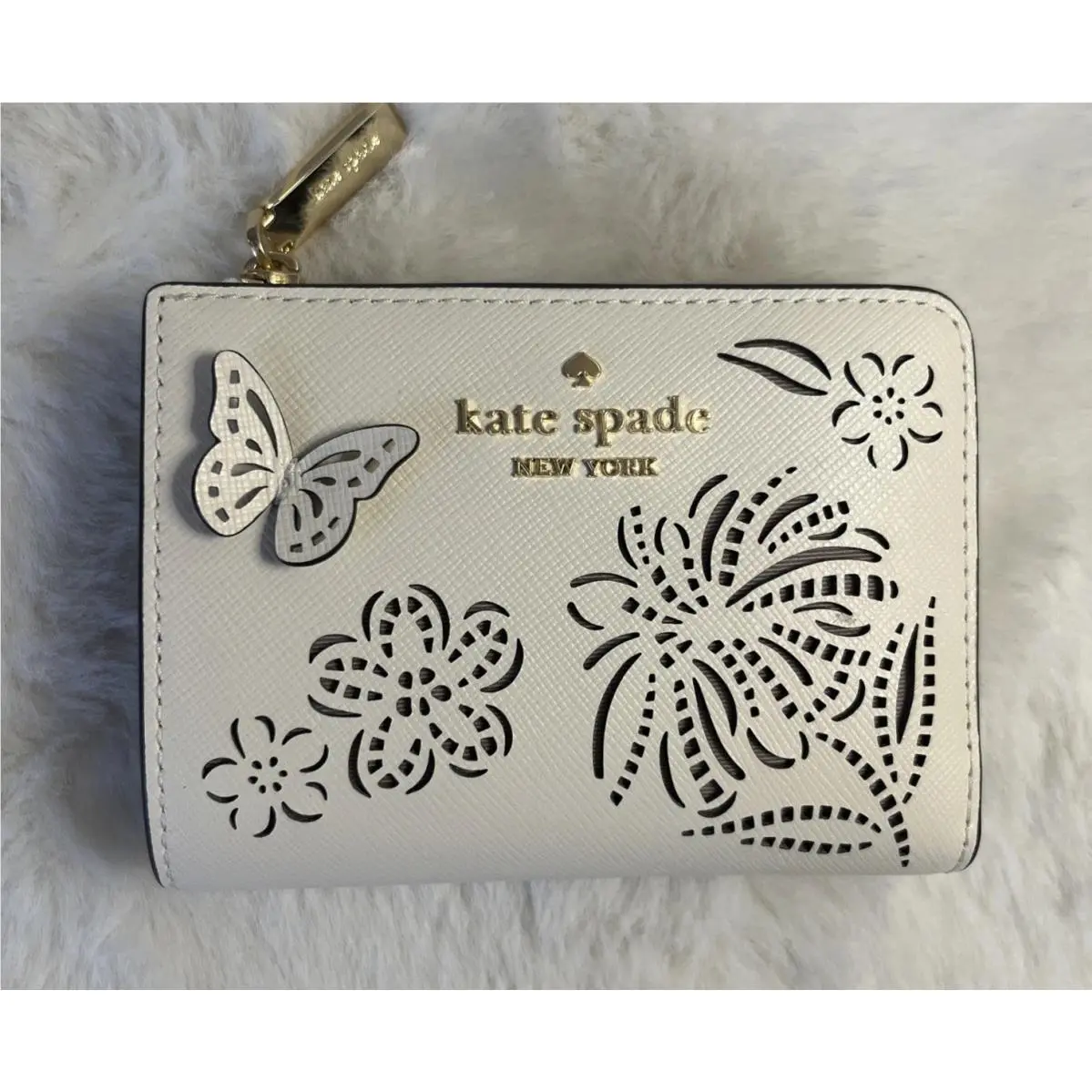 Kate Spade Madison Perforated Small L-zip Wallet Meringue