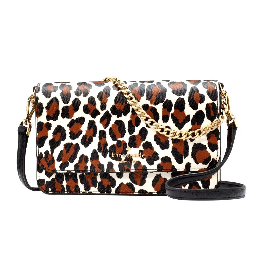 New Kate Spade Madison Spotted Leopard Willow Small Flap Crossbody Cream Multi