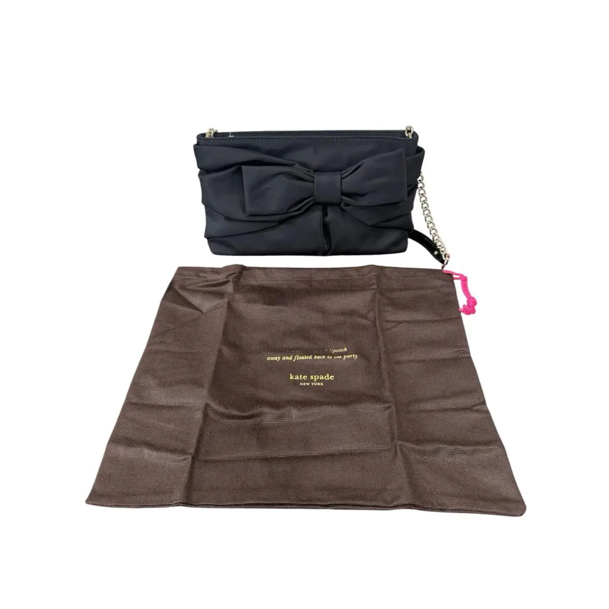 Kate Spade Black Nylon Bow Shoulder Clutch Bag PXRU2267 Dust Bag