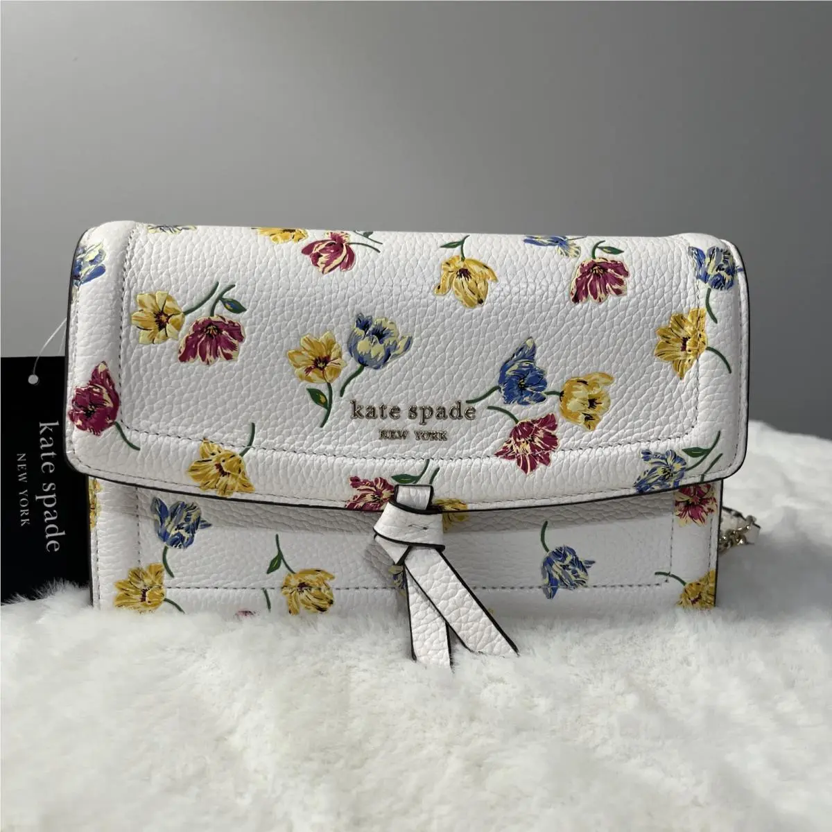 New Kate Spade Knott Flap Knott Tulip Embossed Pebbled Leather Crossbody Bag