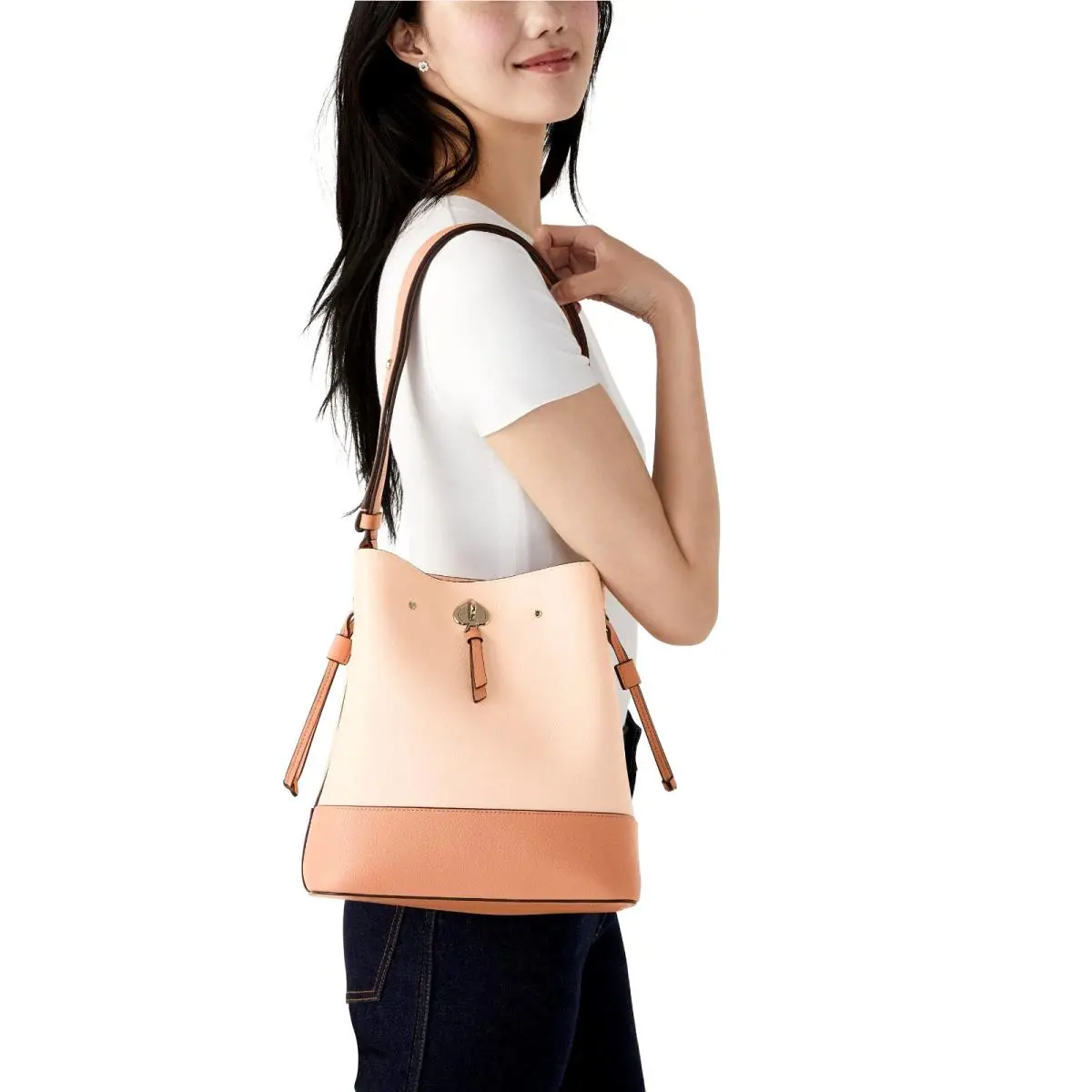 New Kate Spade Marti Large Bucket Bag Colorblock Pebble Leather Soft Rose Multi - Exterior: Soft Rose Multi