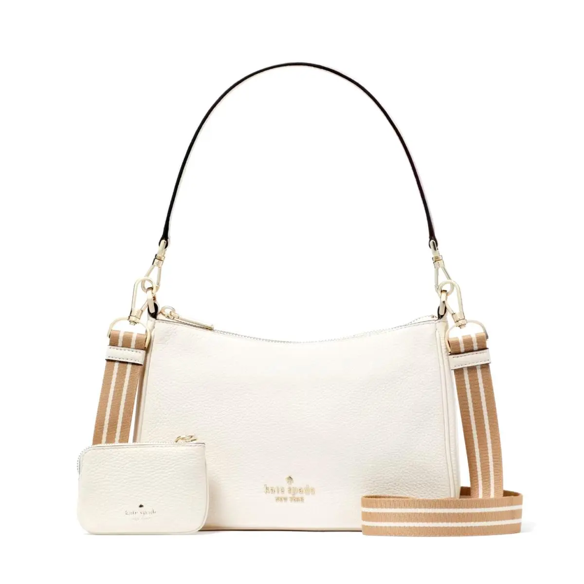 New Kate Spade Rosie Shoulder Bag Pebbled Leather Parchment Multi - Handle/Strap: Green, Hardware: Pink, Lining: Green