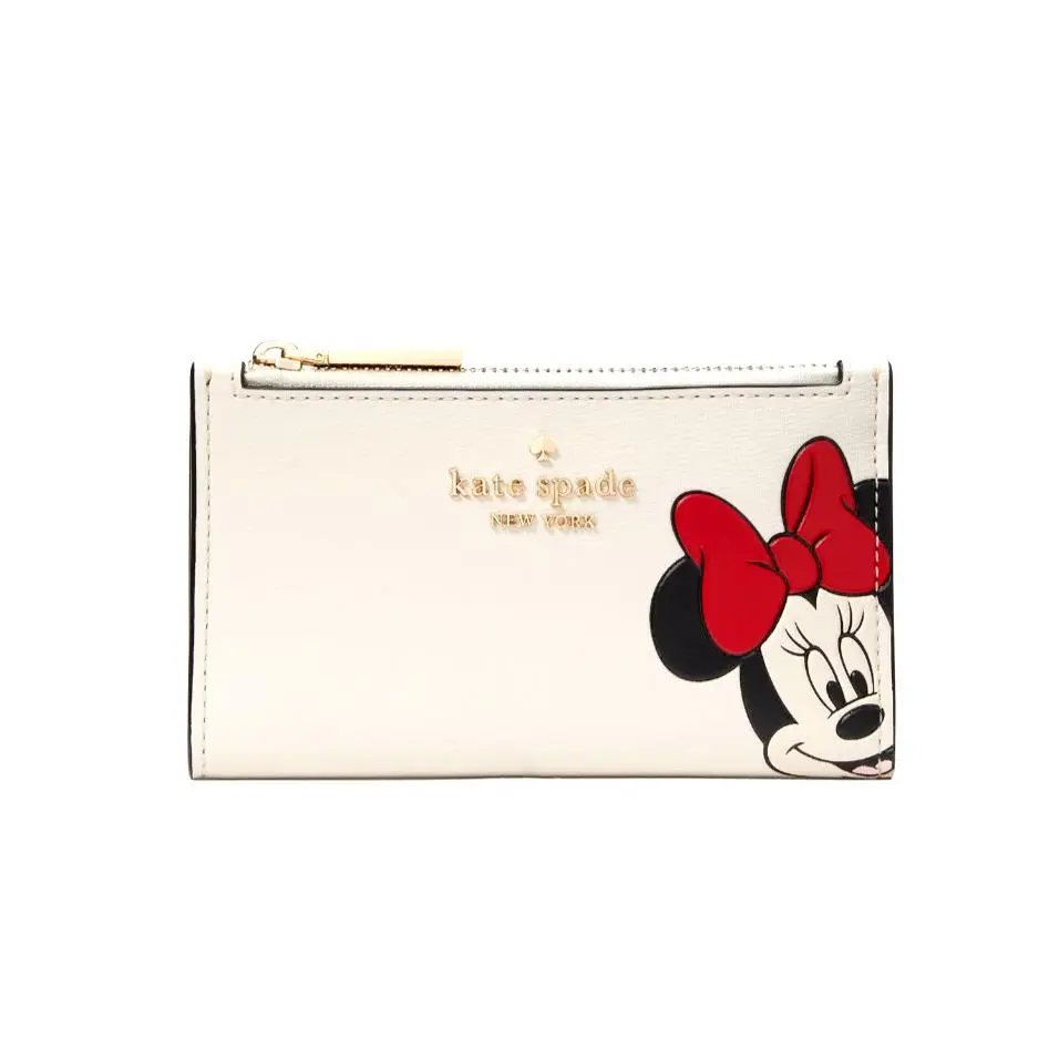 New Disney X Kate Spade Minnie Small Slim Bifold Wallet Parchment Multi