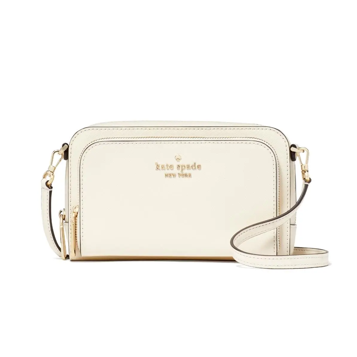 New Kate Spade Staci Dual Zip Around Crossbody Saffiano Leather Meringue