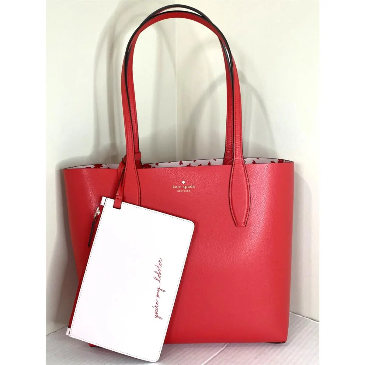New Kate Spade Small Reversible Tote with Pouch Love Shack Red Multi