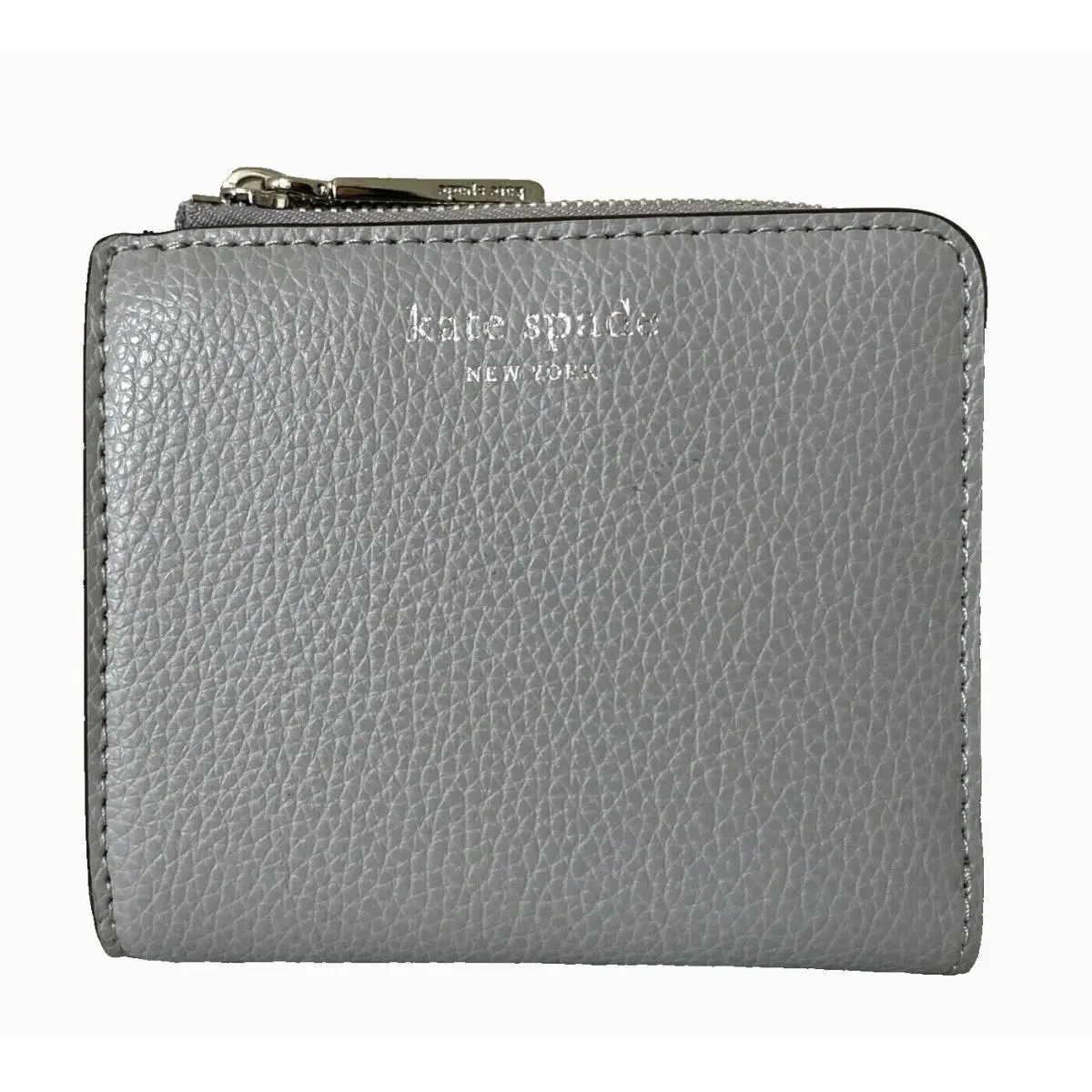 New Kate Spade Eva Small L-zip Bifold Wallet Leather Nimbus Grey