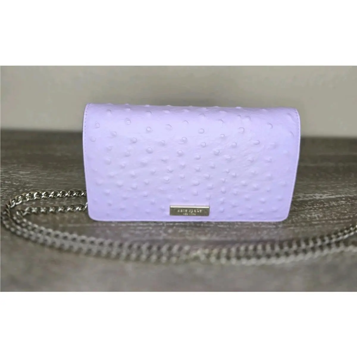 Kate Spade Ostrich Isabeli Alexander Ave Crossbody Clutch Lavender Mist New