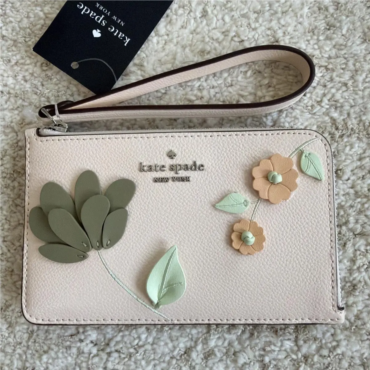 Kate Spade Lucy Floral Applique Small L Zip Wristlet Wallet Fresh Peach