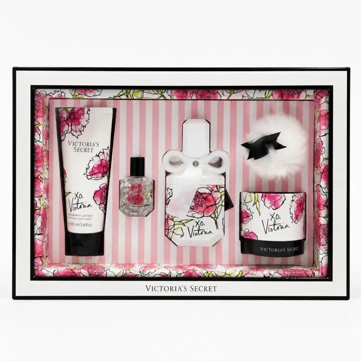 Vtg Victoria`s Secret XO Victoria 5 Pc Gift Set Edp Lotion Puff Rare