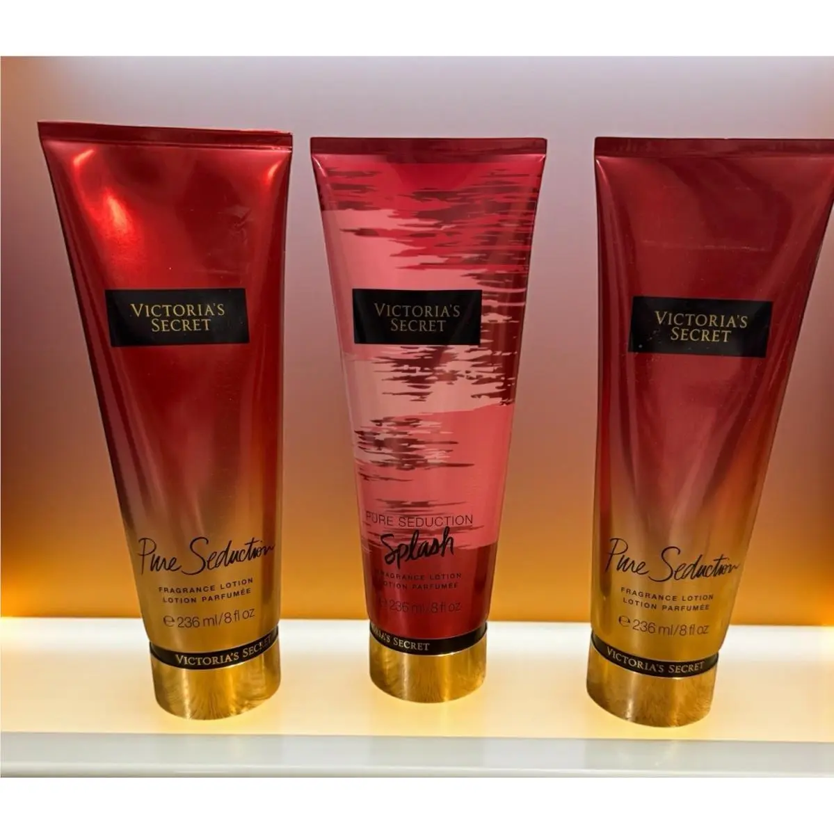 Lot of 3 Victoria`s Secret Pure Seduction Splash Fragrance Lotion 8oz