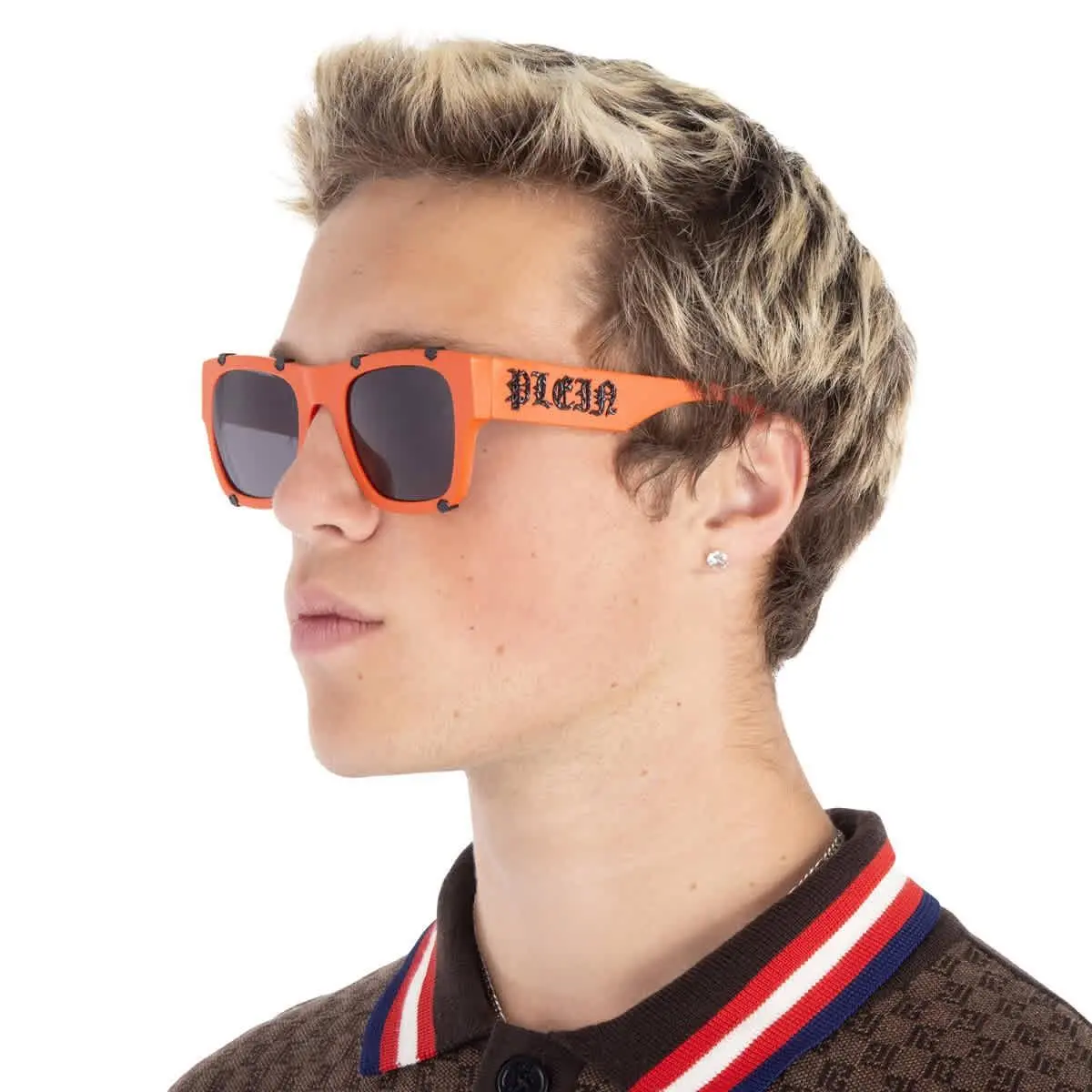 Philipp Plein Grey Square Unisex Sunglasses SPP042W V47F 54 SPP042W V47F 54