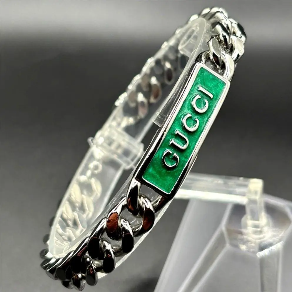 Sterling Silver Turquoise Enamel Logo ID Unisex Bracelet 7.5 by Gucci