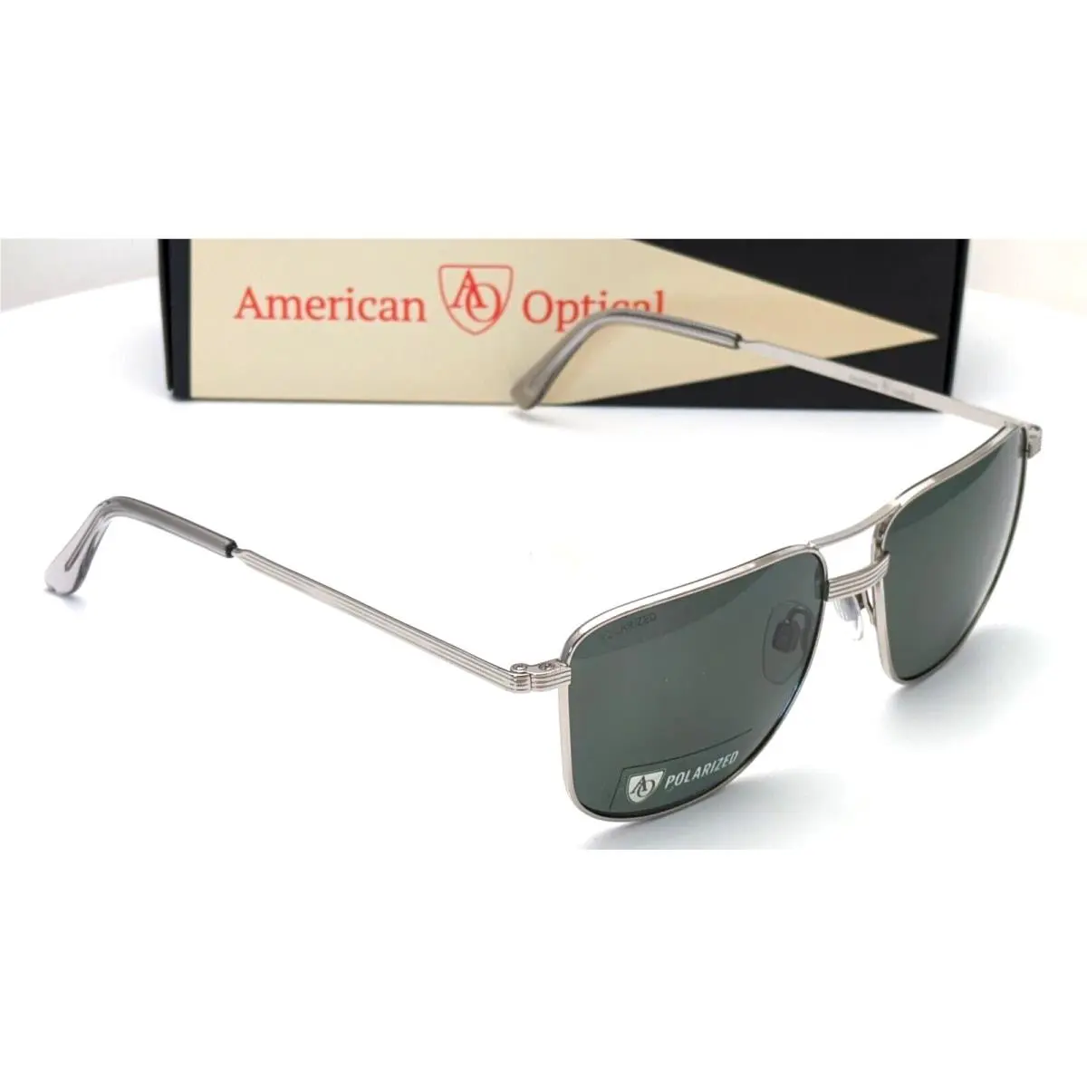 American Optical Airman Pilot Silver Green Mens Sunglasses 56mm