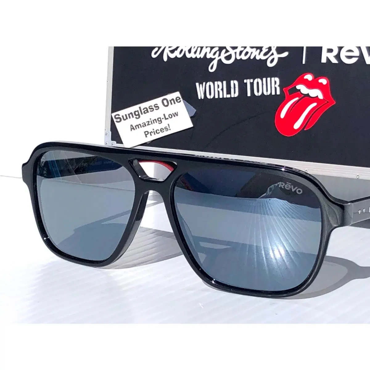 Revo Rolling Stones Undercover Shiny Black Polarized Grey Sunglass 7104 01 GY