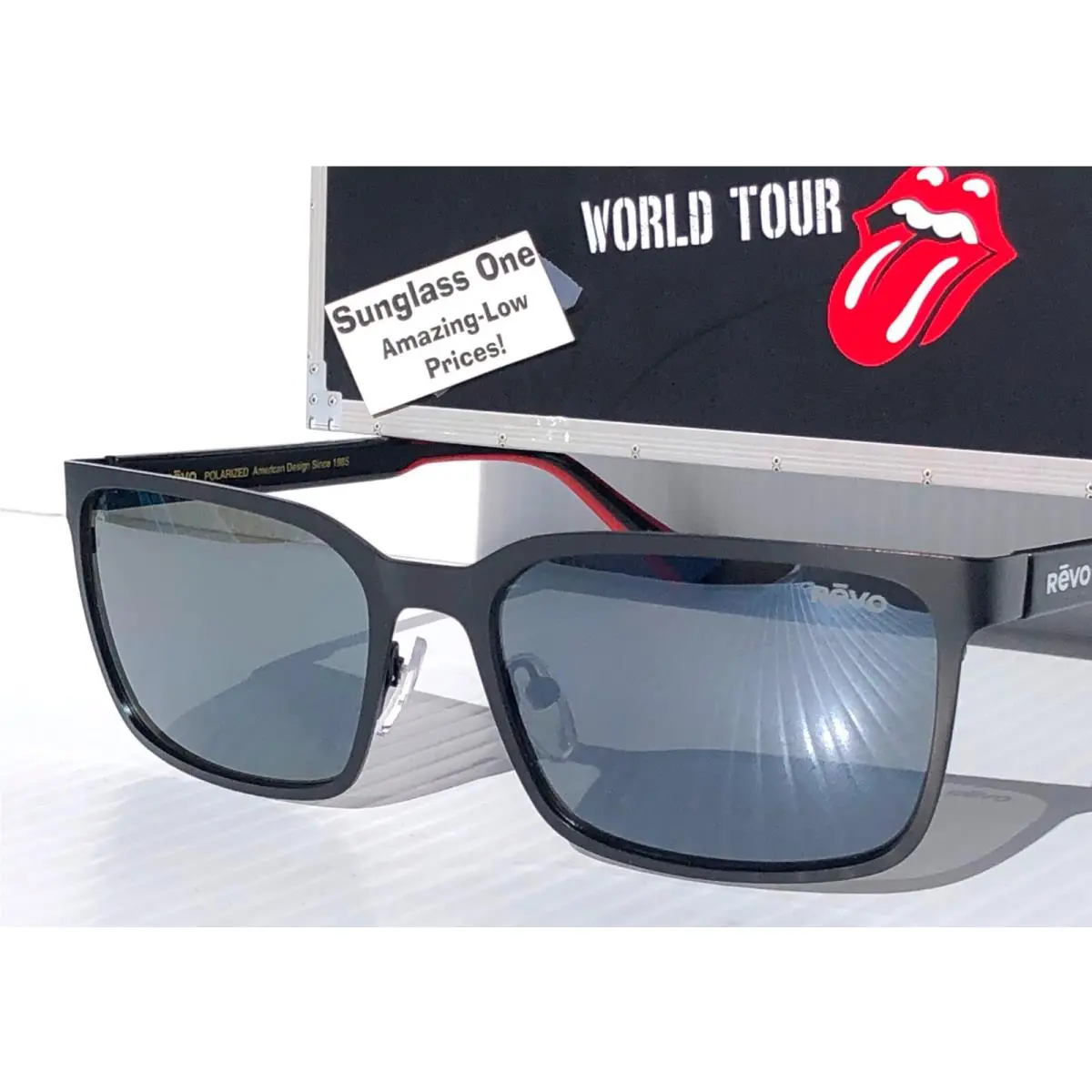 Revo Rolling Stones Moonlight Mile Black Red Polarized Grey Sunglass 7118 11 GY