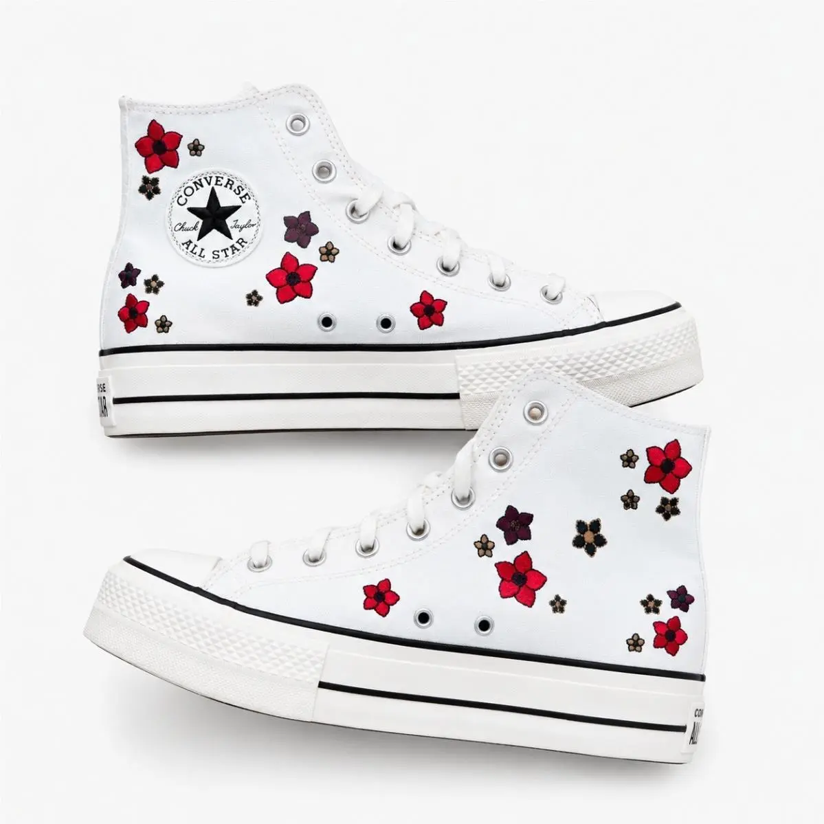 Converse Chuck Taylor Lift Platform Sneakers 10 Embroidered Flowers High Top
