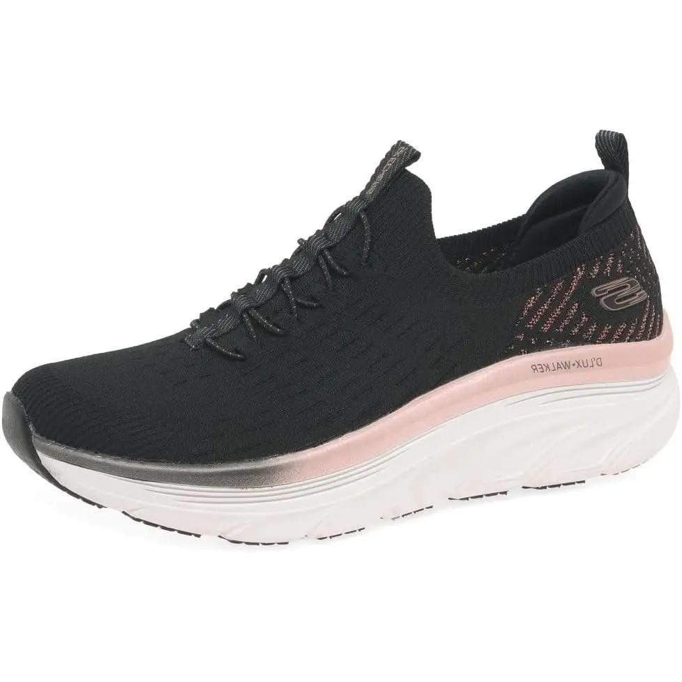 Skechers Women`s D`lux Walker Let It Glow Sneaker - 149366 - Black Rose Gold - Black & Rose Gold