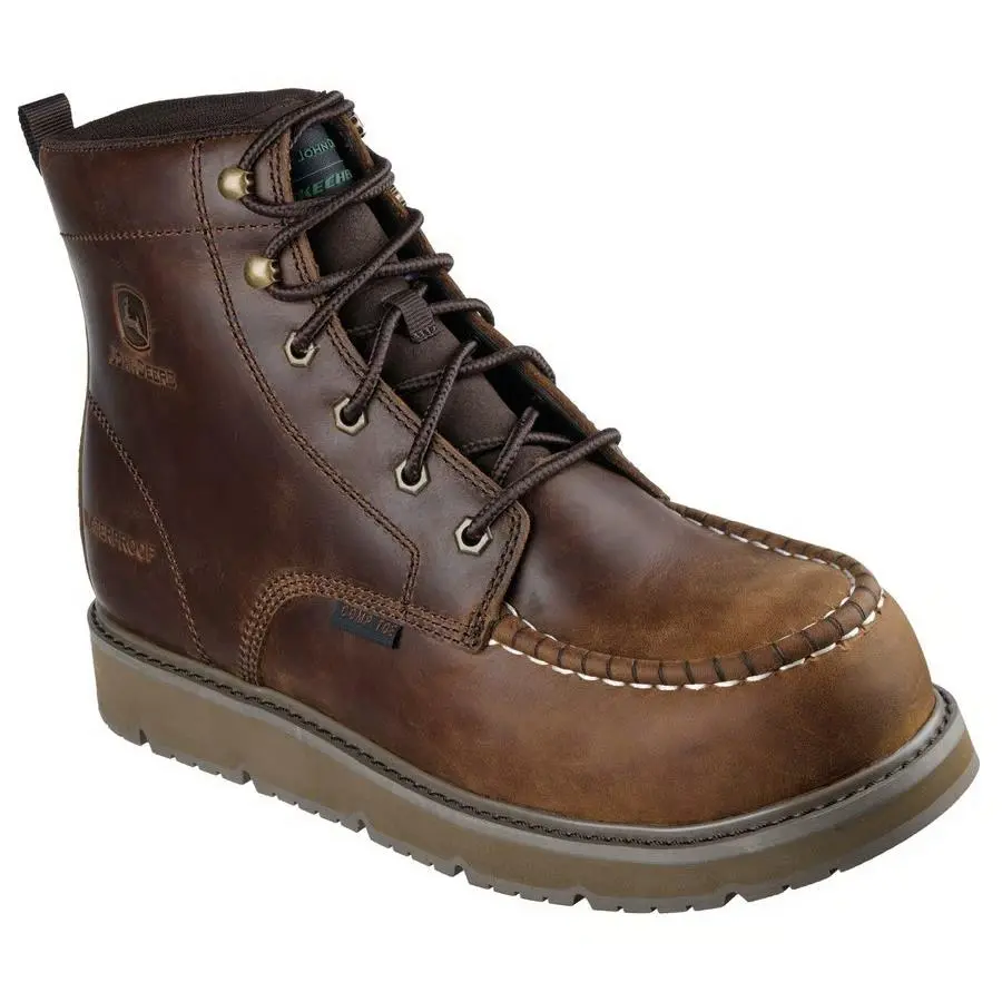 Mens Skechers x John Deere WP Flex Wedge Ranger Wild Yew Boot 256117 /cdb Brown