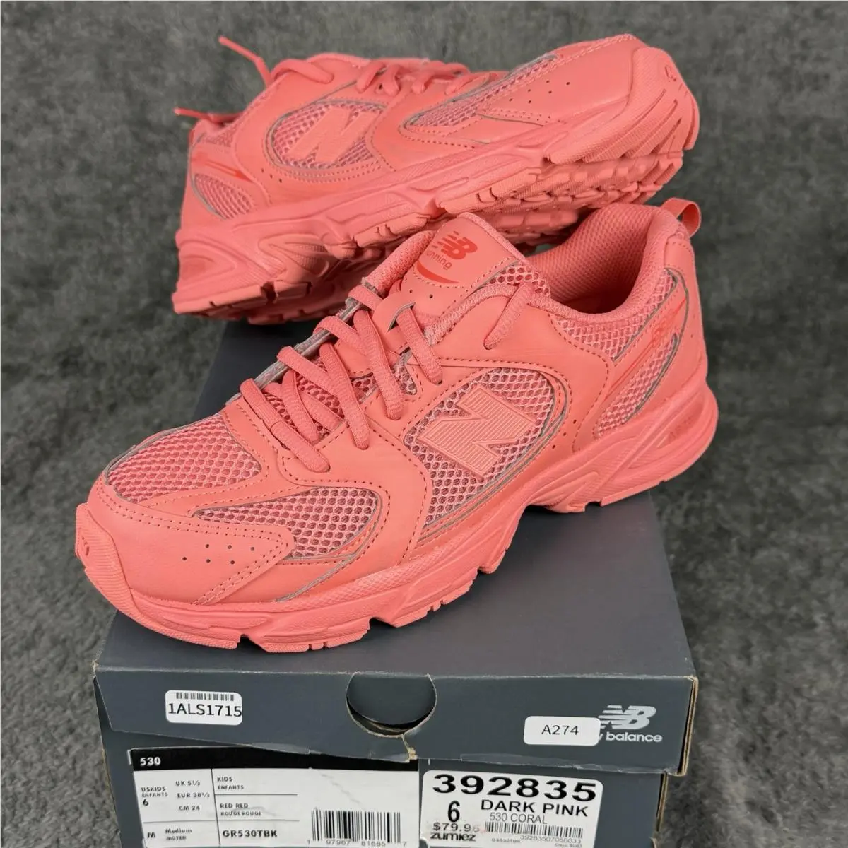 New Balance 530 GS Red Sneaker US 6 M Mesh Low Top Lace Up GR530TBK